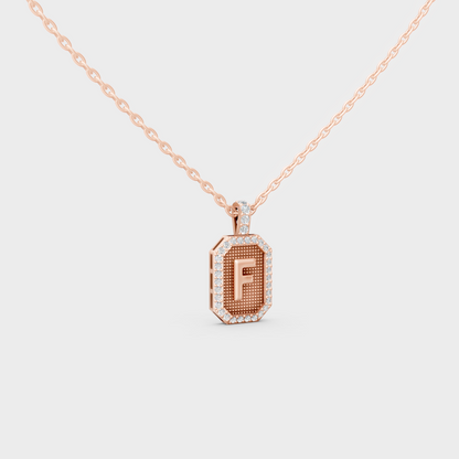 Vintage Inspired Letter F Lab Created Diamond Initial Charm Sculpted in 18K Rose Gold