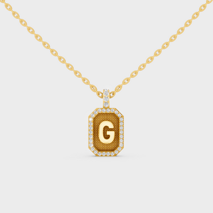 Front View of "G" Alphabet Lab Grown Diamond Pendant Cast in 18K Yellow Gold