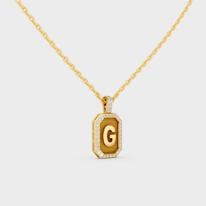 Top Angle View of Sustainable Letter G Diamond Initial Charm Set in 14K Yellow Gold