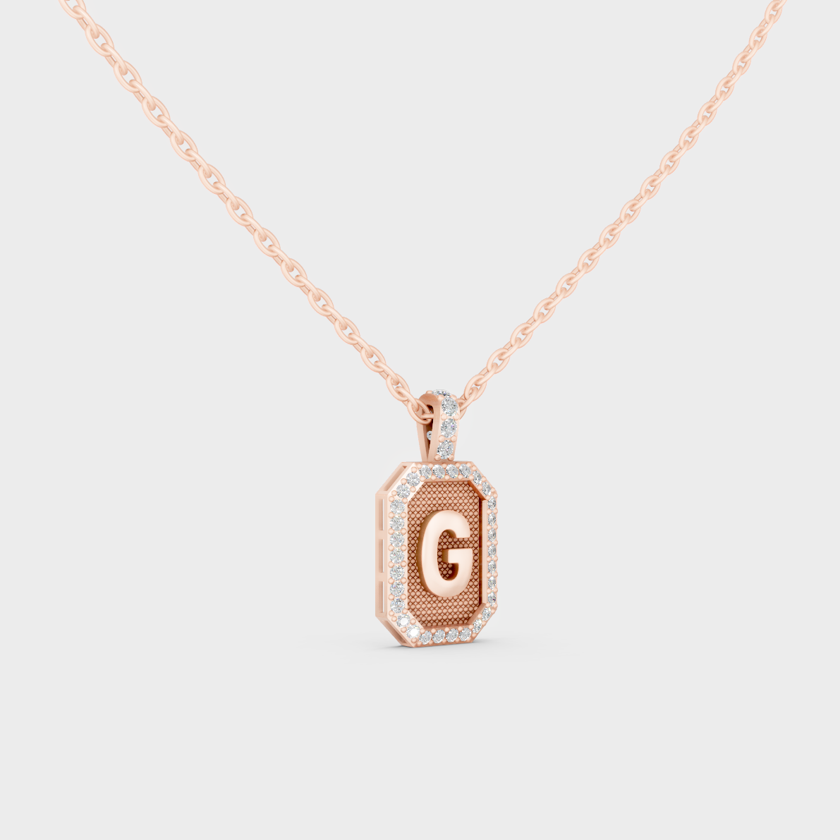 Vintage Inspired Letter G Lab Created Diamond Initial Charm Sculpted in 18K Rose Gold