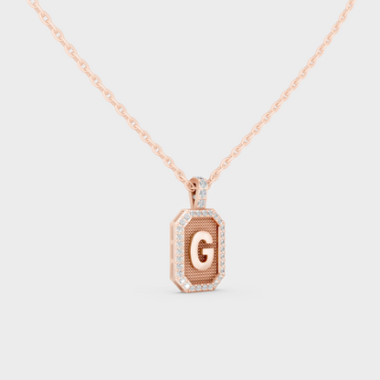 Vintage Inspired Letter G Lab Created Diamond Initial Charm Sculpted in 18K Rose Gold