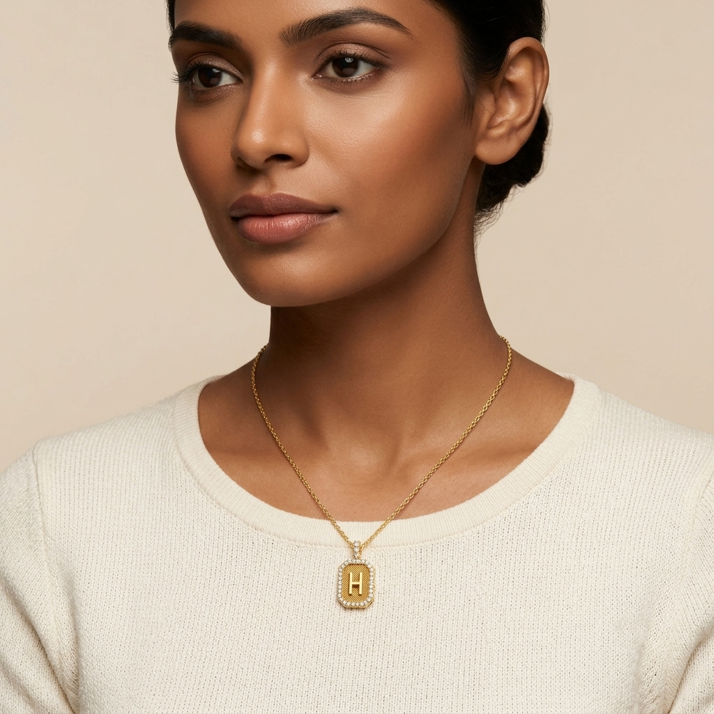 "H" Alphabet Lab Grown Diamond Pendant with Chain