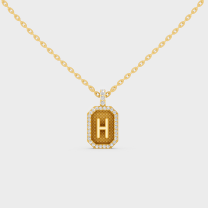 Front View of "H" Alphabet Lab Grown Diamond Pendant Cast in 18K Yellow Gold