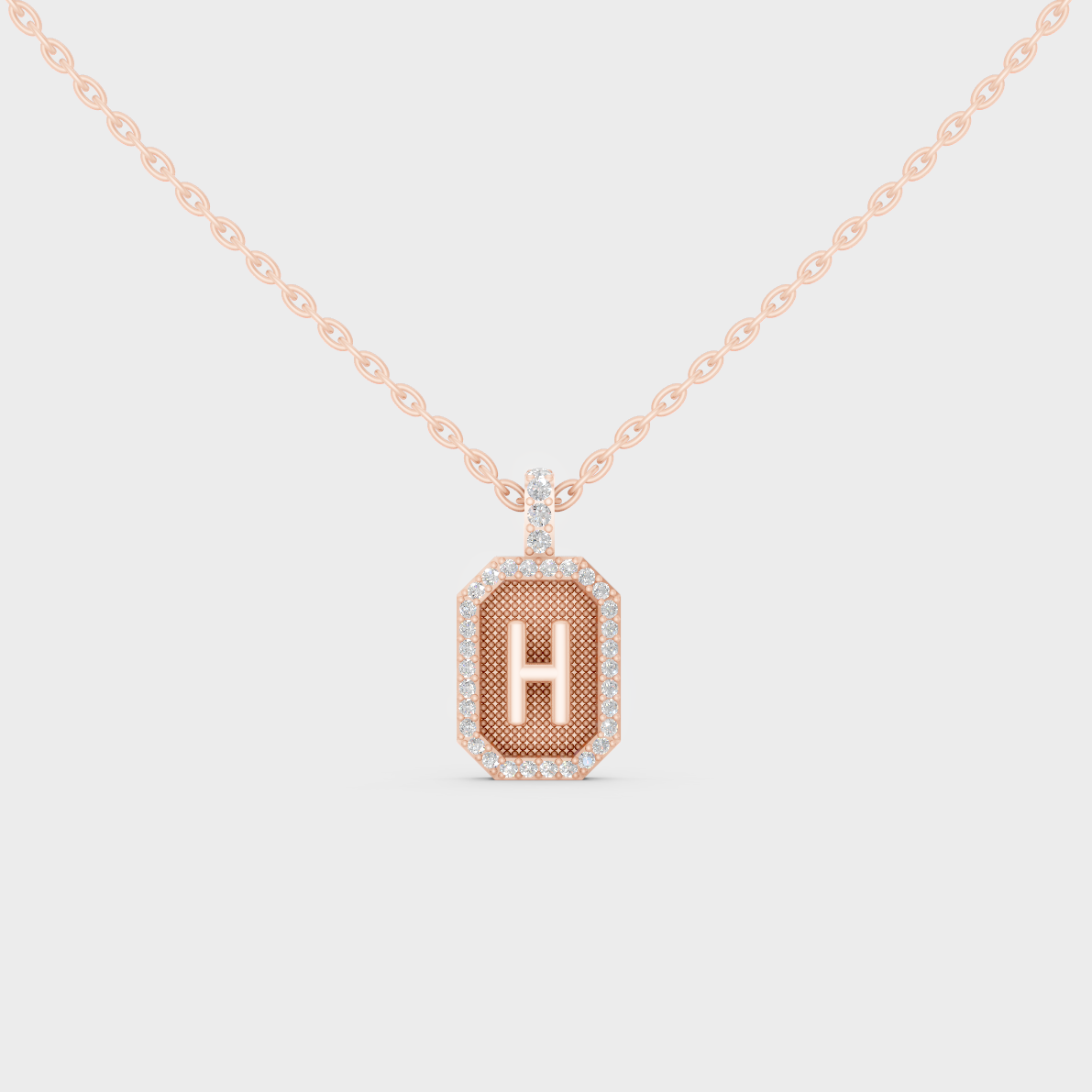 Chic Blush Pink "H" Alphabet Lab Grown Diamond Pendant in Solid 14K Rose Gold
