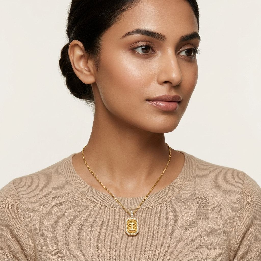 "I" Alphabet Lab Grown Diamond Pendant with Chain