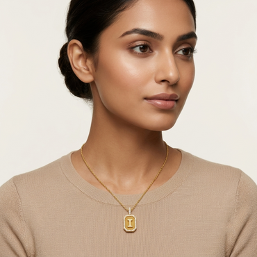 "I" Alphabet Lab Grown Diamond Pendant with Chain