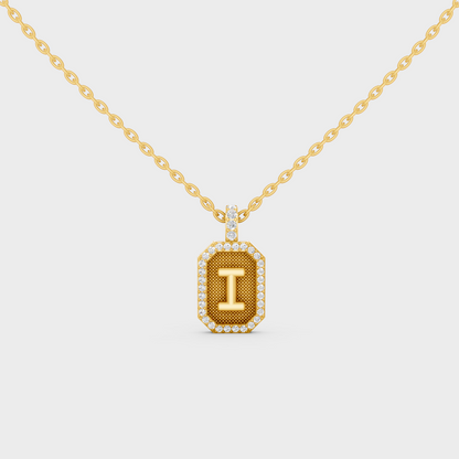 Front View of "I" Alphabet Lab Grown Diamond Pendant Cast in 18K Yellow Gold