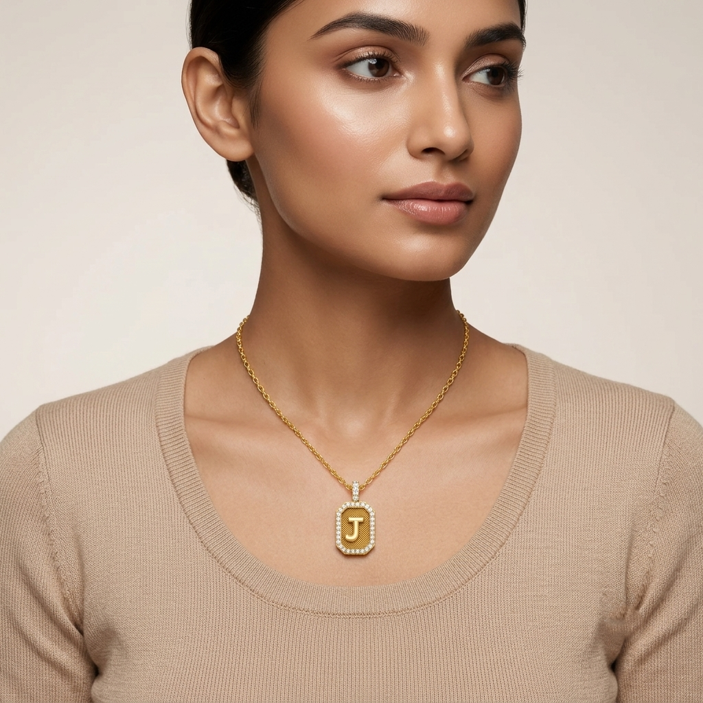 "J" Alphabet Lab Grown Diamond Pendant with Chain