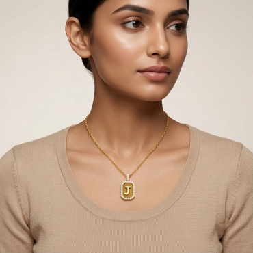 "J" Alphabet Lab Grown Diamond Pendant with Chain