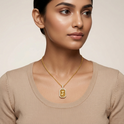 "J" Alphabet Lab Grown Diamond Pendant with Chain