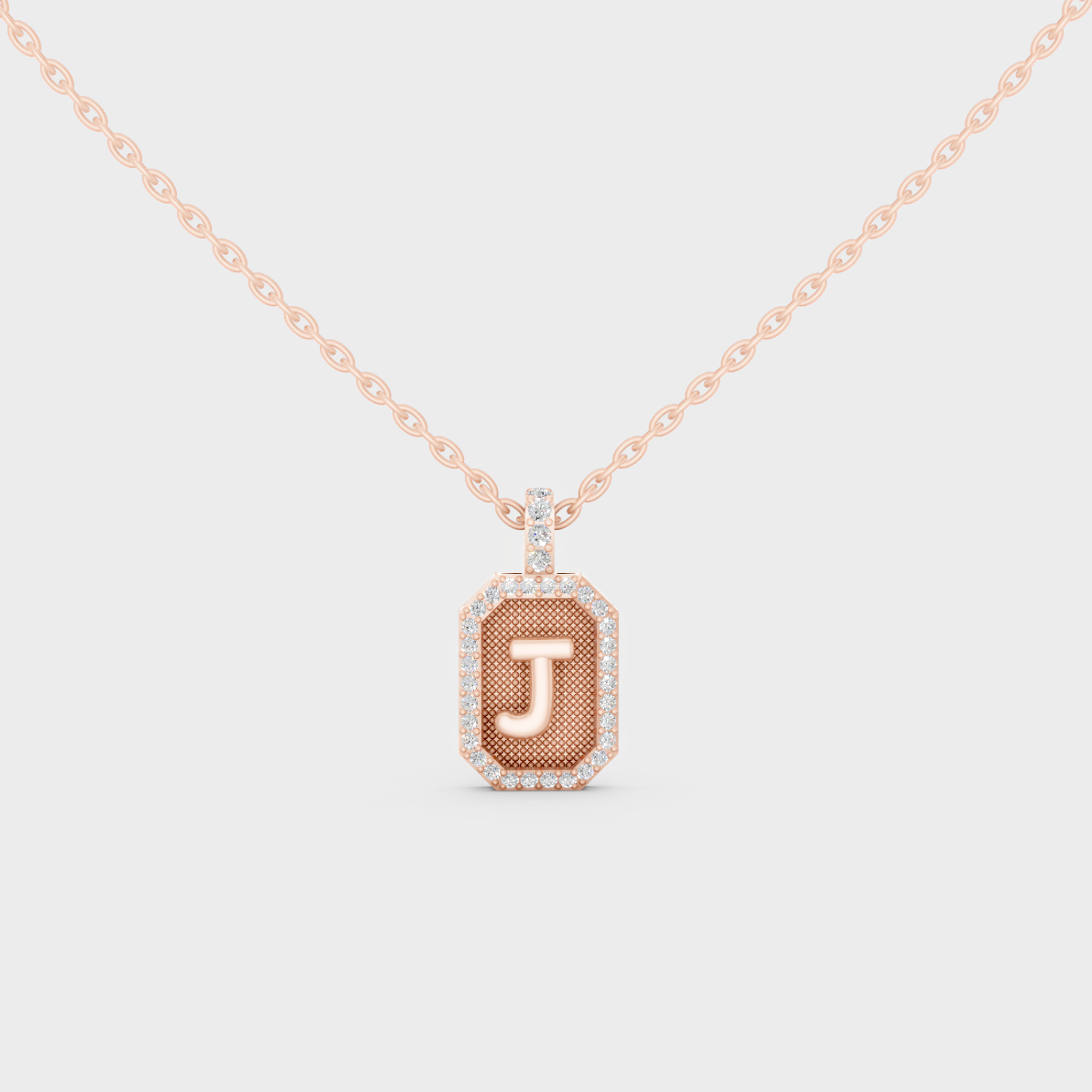 Chic Blush Pink "J" Alphabet Lab Grown Diamond Pendant in Solid 14K Rose Gold