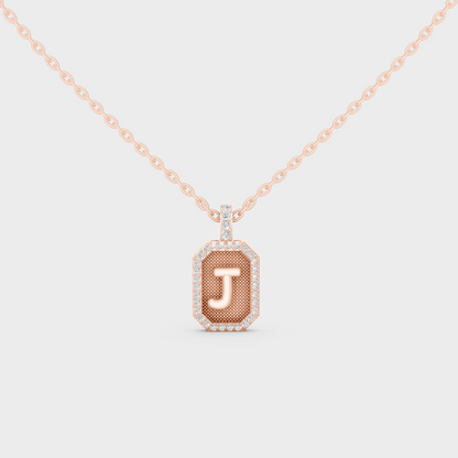 Chic Blush Pink "J" Alphabet Lab Grown Diamond Pendant in Solid 14K Rose Gold