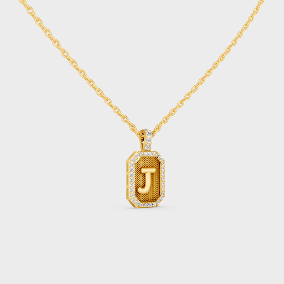Top Angle View of Sustainable Letter J Diamond Initial Charm Set in 14K Yellow Gold