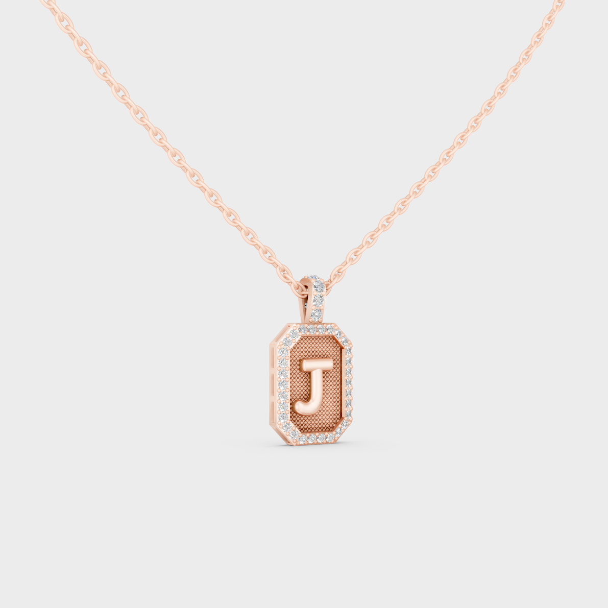 Vintage Inspired Letter J Lab Created Diamond Initial Charm Sculpted in 18K Rose Gold