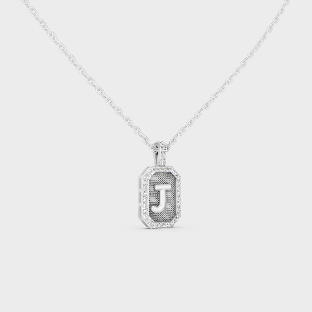 Icy Micro Pave Letter J Initial Diamond Charm Cast in Premium 14K White Gold