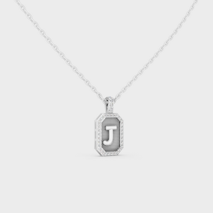 Icy Micro Pave Letter J Initial Diamond Charm Cast in Premium 14K White Gold