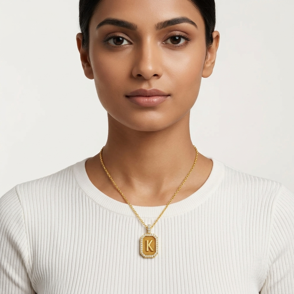 "K" Alphabet Lab Grown Diamond Pendant with Chain