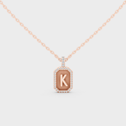 Chic Blush Pink "K" Alphabet Lab Grown Diamond Pendant in Solid 14K Rose Gold