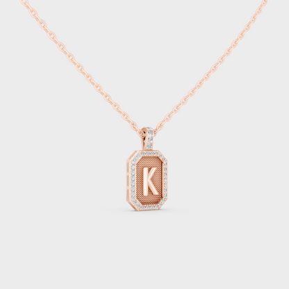 Vintage Inspired Letter K Lab Created Diamond Initial Charm Sculpted in 18K Rose Gold