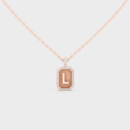 Chic Blush Pink "L" Alphabet Lab Grown Diamond Pendant in Solid 14K Rose Gold