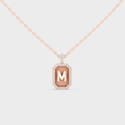 Chic Blush Pink "M" Alphabet Lab Grown Diamond Pendant in Solid 14K Rose Gold