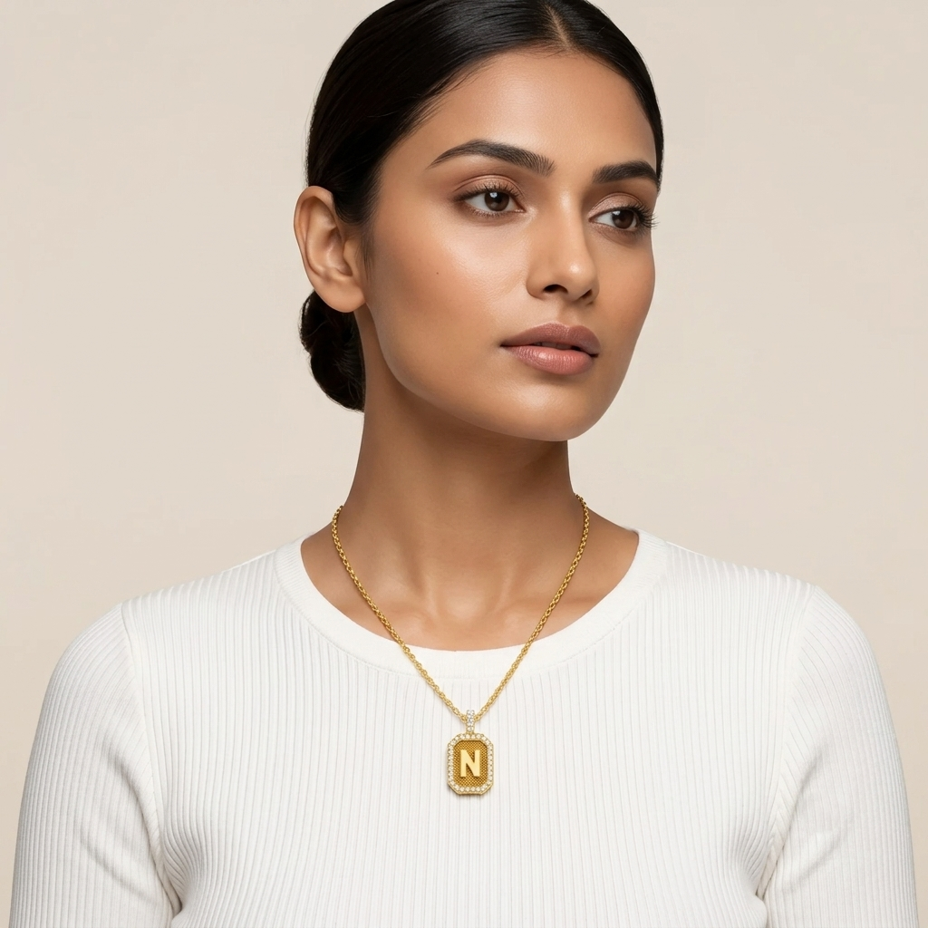 "N" Alphabet Lab Grown Diamond Pendant with Chain
