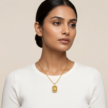 "N" Alphabet Lab Grown Diamond Pendant with Chain