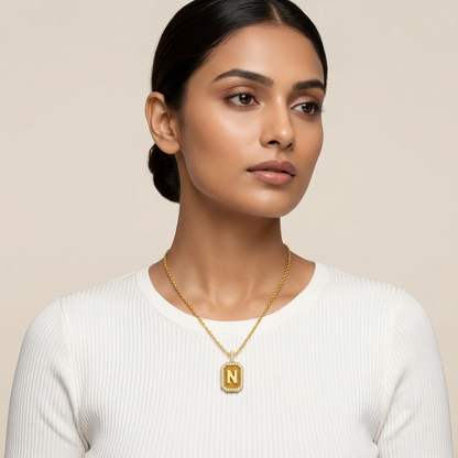 "N" Alphabet Lab Grown Diamond Pendant with Chain