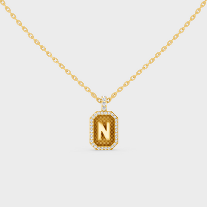 Front View of "N" Alphabet Lab Grown Diamond Pendant Cast in 18K Yellow Gold