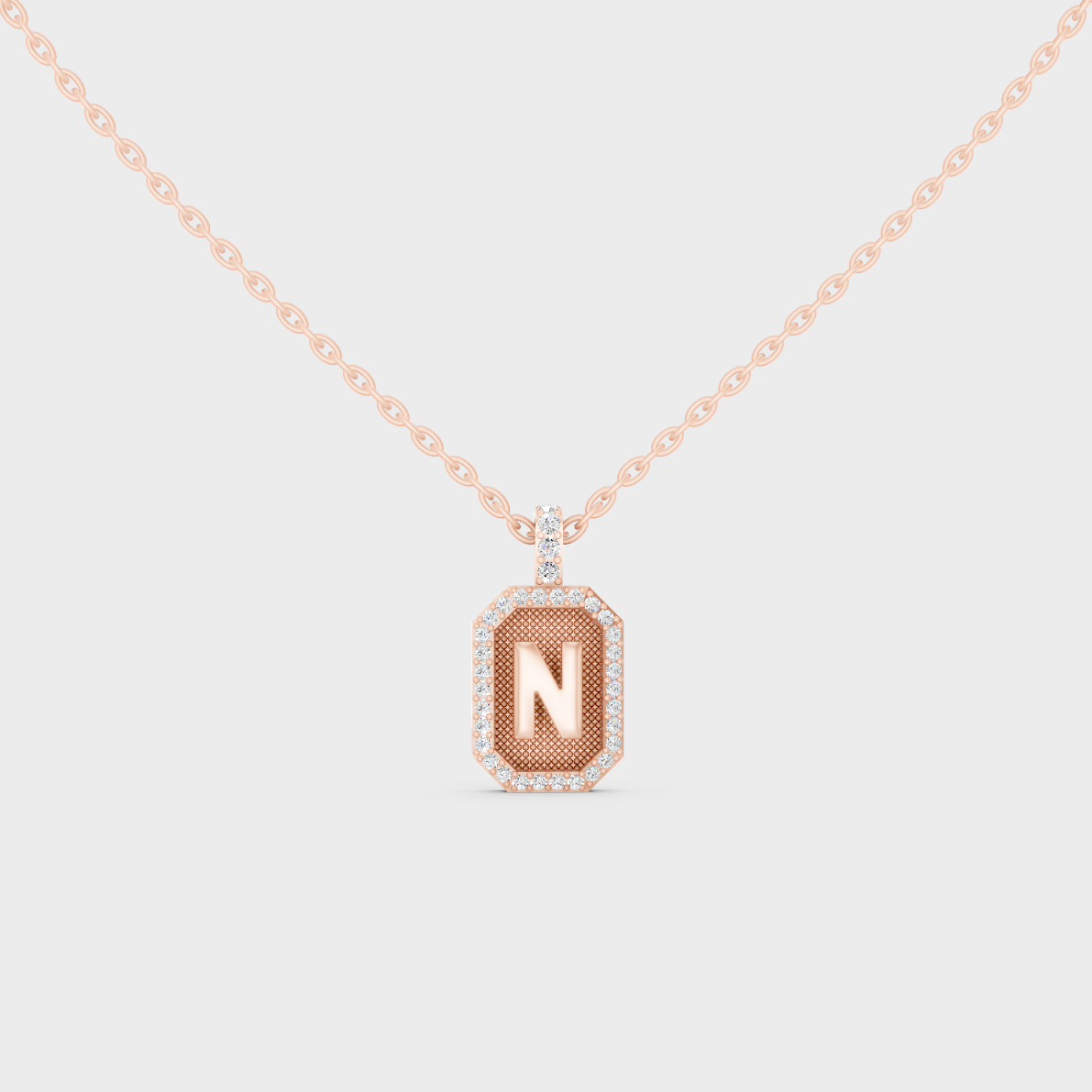 Chic Blush Pink "N" Alphabet Lab Grown Diamond Pendant in Solid 14K Rose Gold