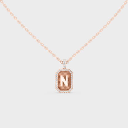 Chic Blush Pink "N" Alphabet Lab Grown Diamond Pendant in Solid 14K Rose Gold