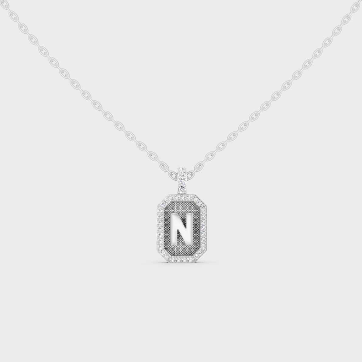 Radiant "N" Alphabet Lab Grown Diamond Pendant Flawlessly Set in 18K White Gold