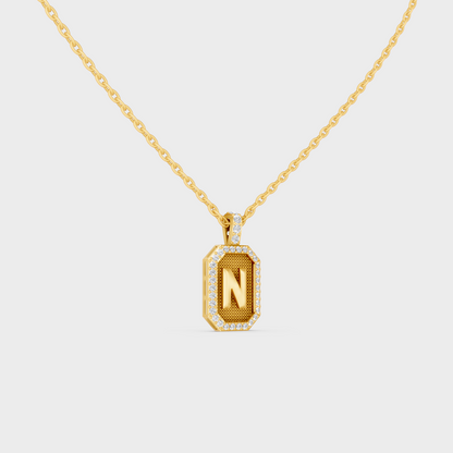 Top Angle View of Sustainable Letter N Diamond Initial Charm Set in 14K Yellow Gold