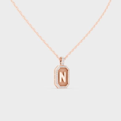 Vintage Inspired Letter N Lab Created Diamond Initial Charm Sculpted in 18K Rose Gold