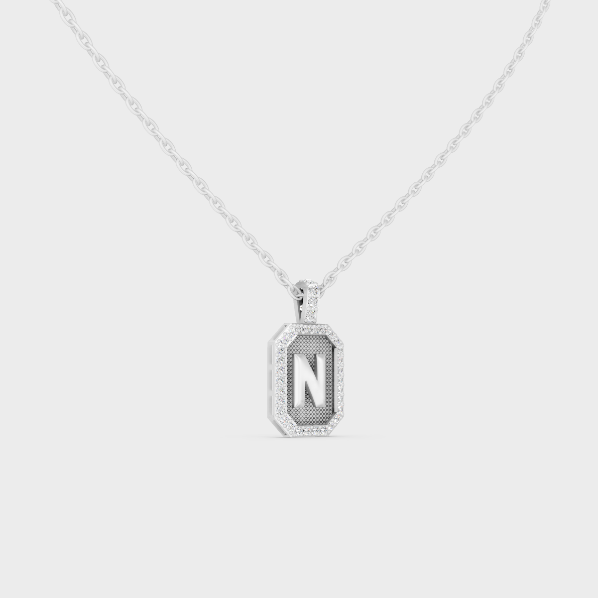Icy Micro Pave Letter N Initial Diamond Charm Cast in Premium 14K White Gold