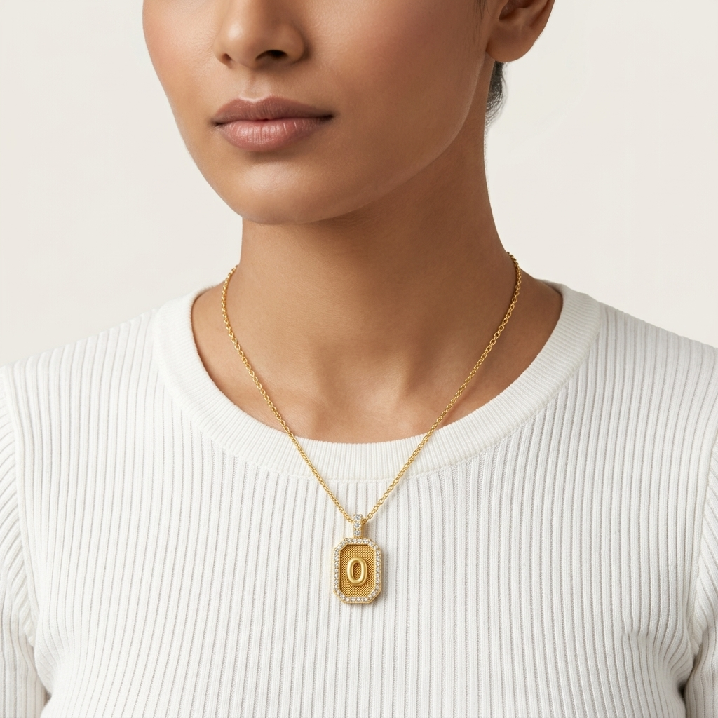 "O" Alphabet Lab Grown Diamond Pendant with Chain