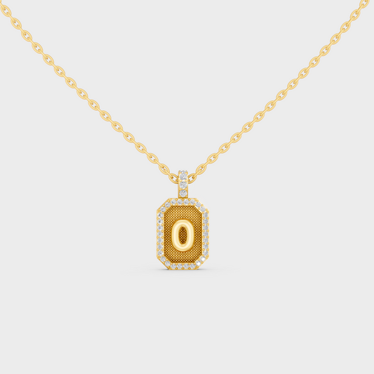 Front View of "O" Alphabet Lab Grown Diamond Pendant Cast in 18K Yellow Gold