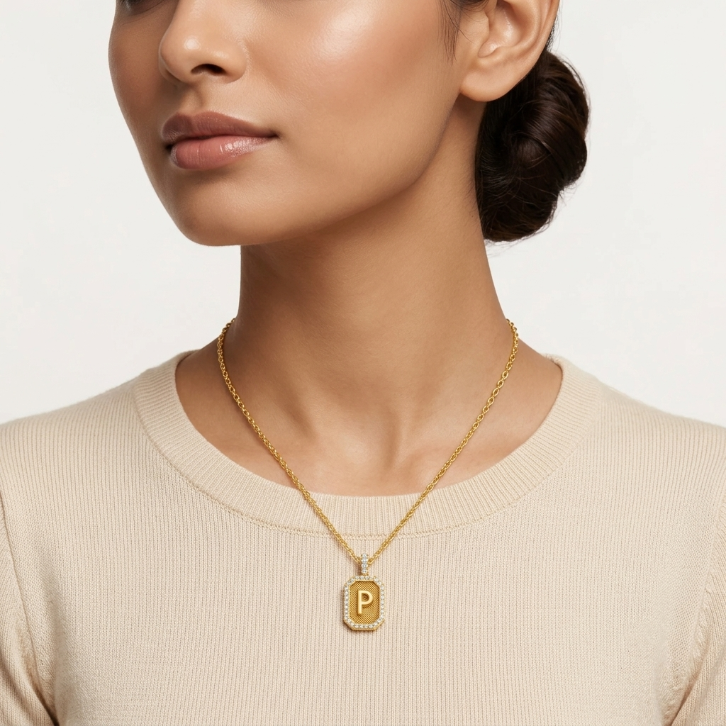 "P" Alphabet Lab Grown Diamond Pendant with Chain