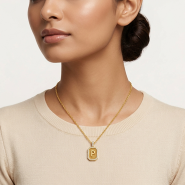 "P" Alphabet Lab Grown Diamond Pendant with Chain