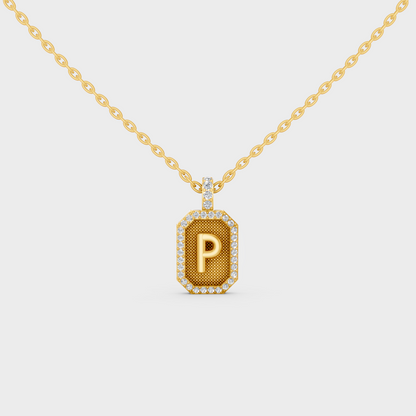 Front View of "P" Alphabet Lab Grown Diamond Pendant Cast in 18K Yellow Gold
