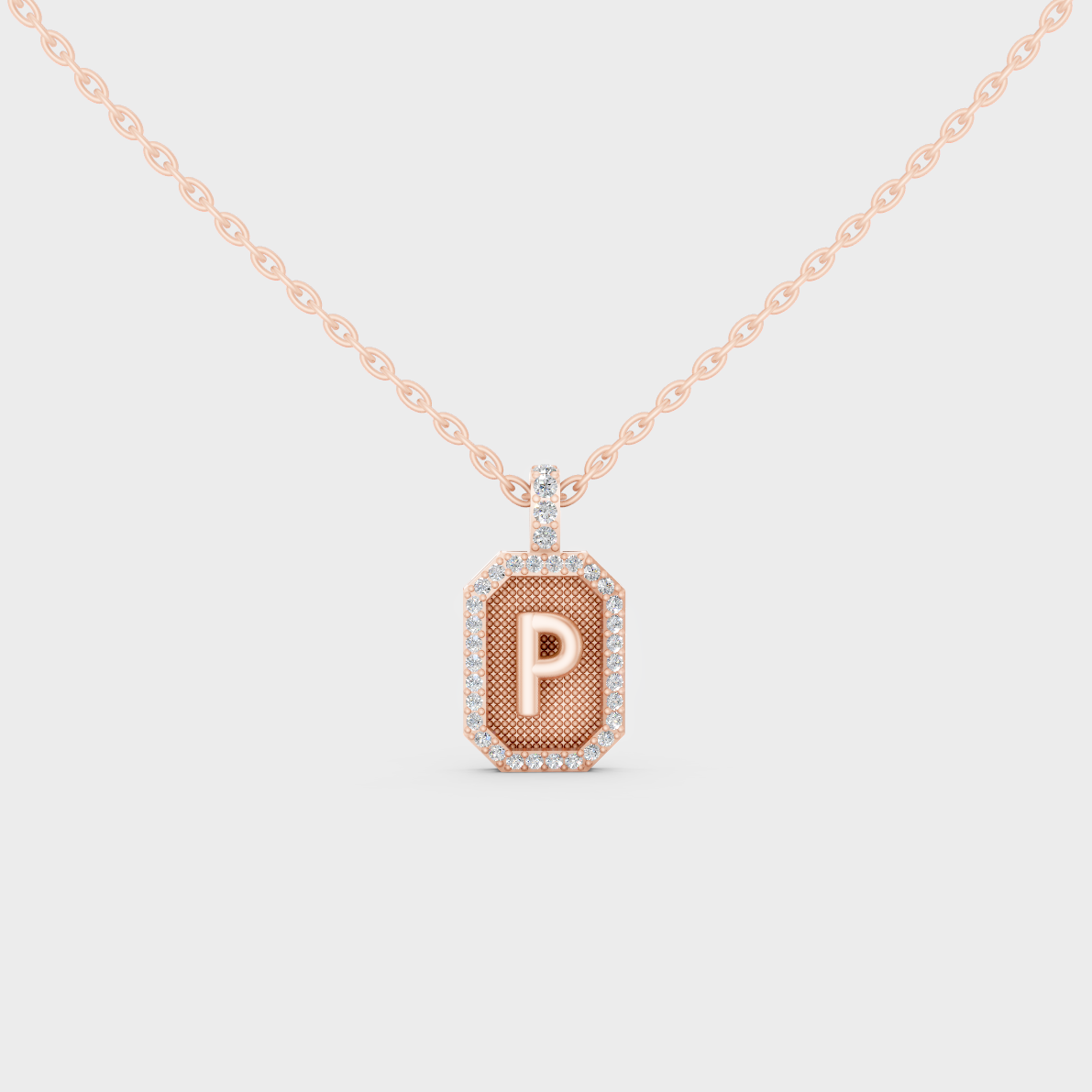 Chic Blush Pink "P" Alphabet Lab Grown Diamond Pendant in Solid 14K Rose Gold