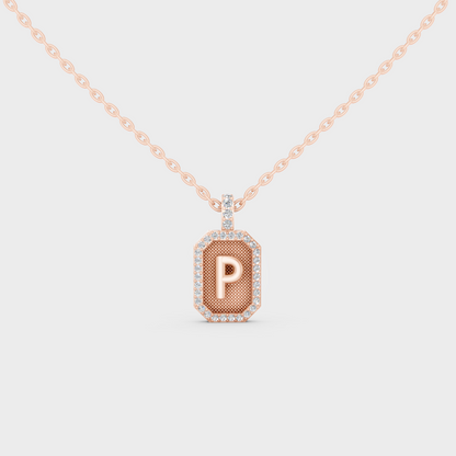 Chic Blush Pink "P" Alphabet Lab Grown Diamond Pendant in Solid 14K Rose Gold