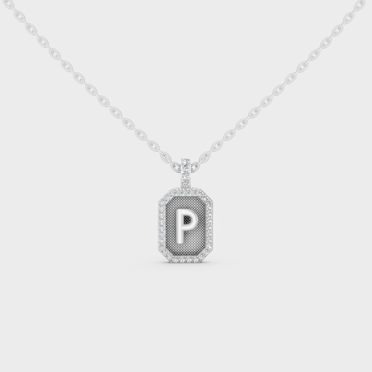 Radiant "P" Alphabet Lab Grown Diamond Pendant Flawlessly Set in 18K White Gold