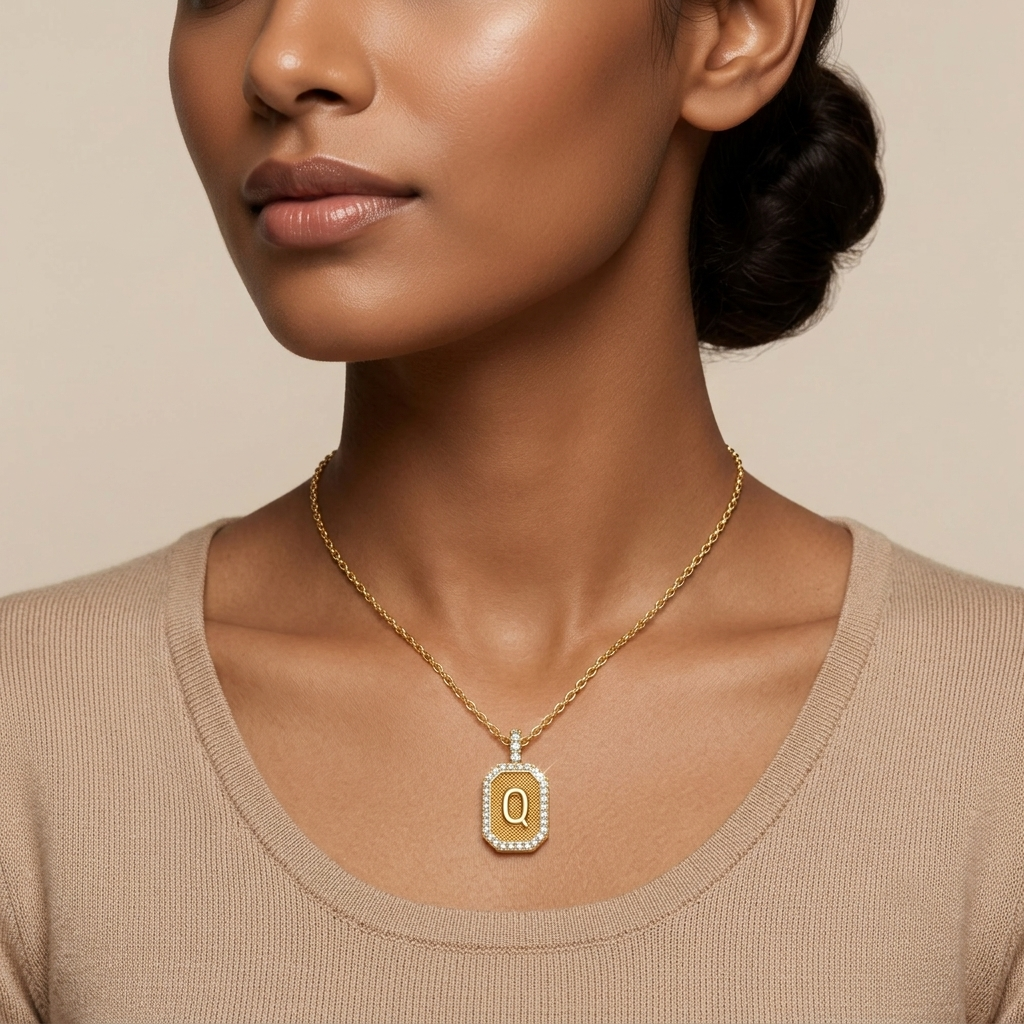 "Q" Alphabet Lab Grown Diamond Pendant with Chain