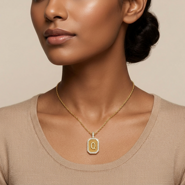 "Q" Alphabet Lab Grown Diamond Pendant with Chain