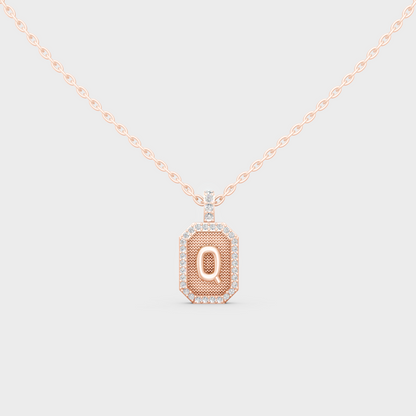 Chic Blush Pink "Q" Alphabet Lab Grown Diamond Pendant in Solid 14K Rose Gold