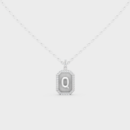 Radiant "Q" Alphabet Lab Grown Diamond Pendant Flawlessly Set in 18K White Gold