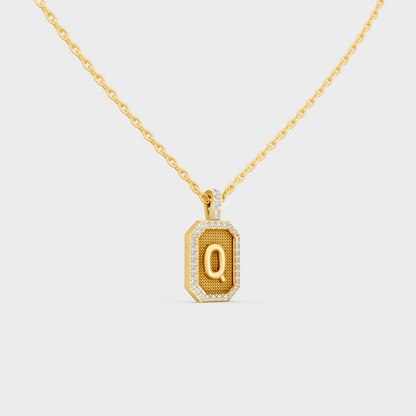 Top Angle View of Sustainable Letter Q Diamond Initial Charm Set in 14K Yellow Gold