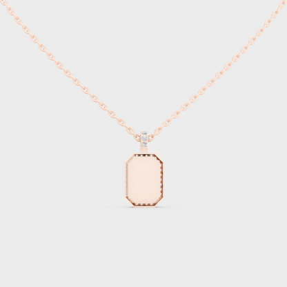 Detailed Close Up of Delicate "Q" Initial Diamond Charm Handcrafted in 9K Rose Gold