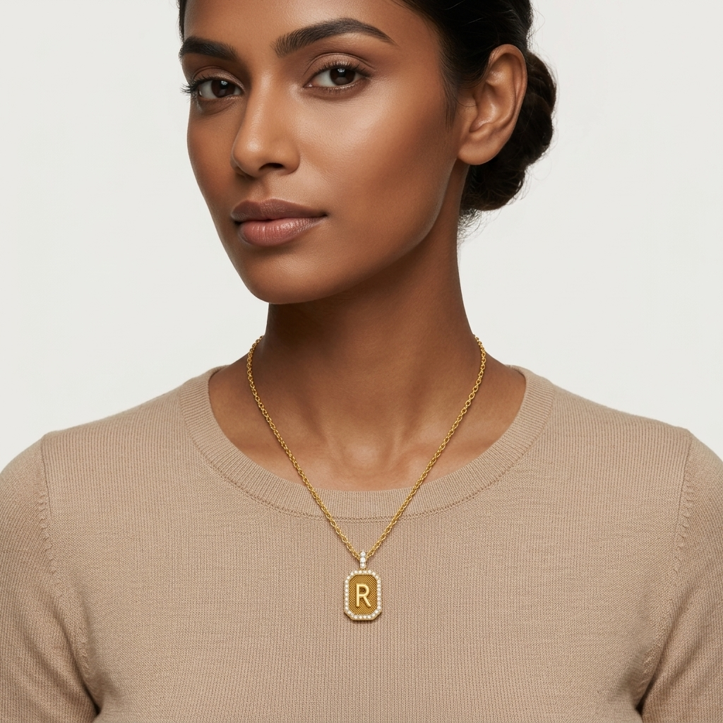 "R" Alphabet Lab Grown Diamond Pendant with Chain